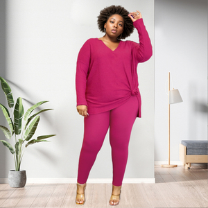 Best Selling Casual Plus Size Solid Color <b>Knitted</b> Two Piece Pants <b>Set</b> Women Fashion - Product Image 3