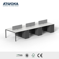 Système de bancs modulaires Moria pour 6 personnes avec écran acoustique et rangement pour espace de travail ouvert
