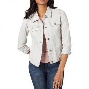 Veste en jean gris clair pour <span class=keywords><strong>femme</strong></span>, manches trois quarts, col rabattu, fermeture boutonnée, style décontracté printemps - Product Image 1