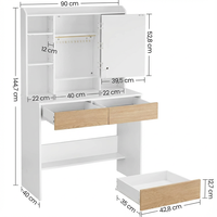 Coiffeuse moderne en bois écologique avec éclairage LED, miroir réglable et rangement intégré, design à panneaux pour chambre à coucher
