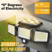 Lampes solaires extérieures 2500LM avec détecteur de mouvement 3 têtes 270° °   Lampes solaires murales à large angle pour éclairage de sécurité des zones urbaines