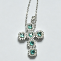 Collier Pendentif Croix de Luxe Tendance avec Tourmaline, Topaze, Diamant Halo et Sertissage CZ en Or et Argent, Bijoux