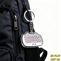 Porte-clés en acrylique imprimé UV Chat Mignon Rose Blanc Kawaii, Breloque Tech pour Sacs et Ordinateurs Portables, Accessoire Animal Adorable pour Usage Quotidien