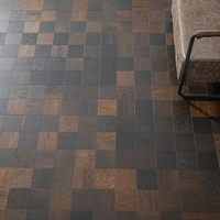 Parquet en teck brun foncé de qualité supérieure, multicouche, en damier, pour espace de vie