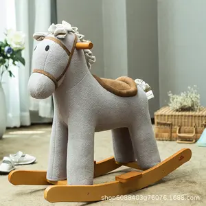 Baby Solid Wood Rocking Horse Classic Grey Ride On Toys Children'S British Style Knight Toys
