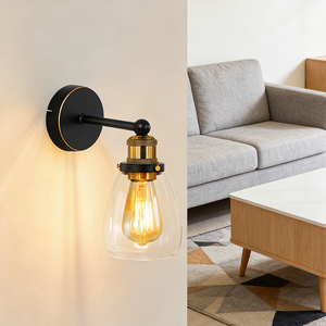 Lámpara de Pared Industrial de Hierro y Vidrio E27 con Pantalla Transparente Tipo Campana, Luz Blanca Cálida de 2700K para Sala de Estar, Dormitorio, Hotel, Entrada - Product Image 3