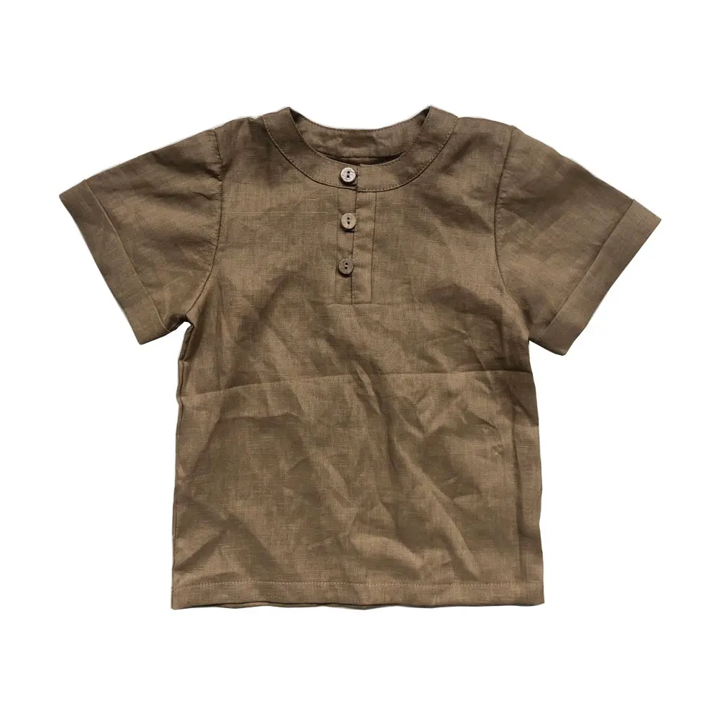 قميص من الكتان للأطفال, تي شيرت شهير على الموضة من الكتان للأطفال الأولاد والبنات من دون أكمام