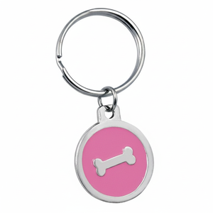 Portachiavi con Ciondolo a Osso Rosa 32 mm, Accessorio in Metallo Stile Dog Tag - Product Image 2