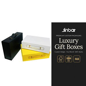 Boîte d'emballage en papier cosmétique magnétique blanche et jaune personnalisée Jinbar, boîte pliable en carton avec fermeture magnétique, boîtes cadeaux avec logo - Product Image 1