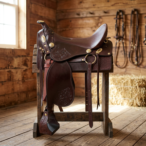 Silla de montar de lujo BS International Handicrafts de cuero genuino de búfalo, silla inglesa con armazón de madera, suave para caballo, con caja. - Product Image 1