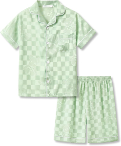 Pyjama pour enfants filles ensemble personnalisable confortable <span class=keywords><strong>été</strong></span> Satin pyjamas pour filles bébé filles chemise Shorts boutonné PJ ensembles - Product Image 4