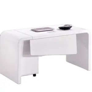Q140 meja komputer putih murni, furnitur kantor berdiri sendiri dengan laci untuk ruang pribadi