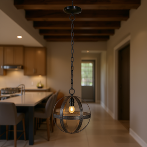 Lámpara Colgante de Metal con Cadena Ajustable, Redonda, Negra, Bombilla E26 No Incluida, para Cocina, Comedor, Vestíbulo, Entrada - Product Image 2