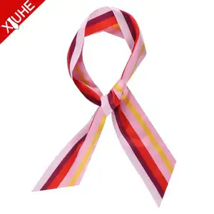 Custom Logo Digital Printed Polyester Summer Striped Pattern Neck Scarves Custom Polyester Scarf For Women