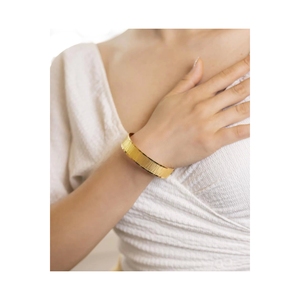 กำไลข้อมือทองคำ 22 กะรัต 15 มม. แบบมีบานพับ 3214 ลายเปลือกไม้เรียบๆ เครื่องประดับแฟชั่น - Product Image 1