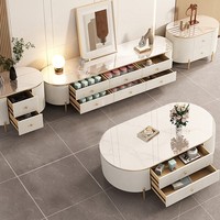 Meuble TV ovale en marbre et bois, ensemble de meubles noir et blanc, minimaliste, moderne, pour salon, écologique, durable, personnalisable