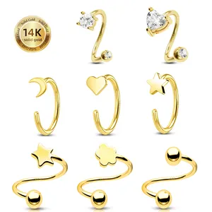 Ingrosso gioiello in oro massiccio 14K Set di orecchini a bottone con elica e cartilagine CZ Piercing Piercing in oro 14K