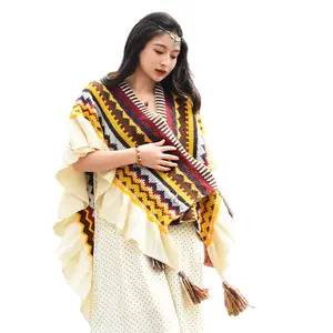 Scarf Women's Summer Cape Sun Protection Riding Fashion Travel Large Patchwork Print Color Contrast Ethnic Style