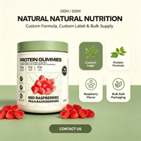 Glutenvrije collageen eiwit gummies, natuurlijke kleuren & smaken, rode framboos, suikervrij, hoog eiwitgehalte supplement