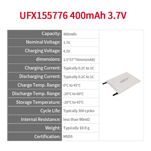 Siêu mỏng trạng thái rắn Pin túi di động nhỏ 3.7V 400mAh 015776 800 chu kỳ licoo2 cathode ufine - Product Image 2