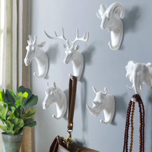 <span class=keywords><strong>Tête</strong></span> de cerf en résine écologique créative, fixation murale, design moderne, clé de manteau et crochets à vêtements de style animal sans poinçon - Product Image 6