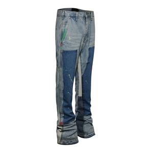 New Arrival Factory Oem Men's <b>Jeans</b> Pants Multi-Pocket Stacked Graffiti Patchwork <b>Flared</b> <b>Jeans</b> for Men - Product Image 2