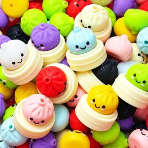 3D Dumpling Food Grade BPA Free <b>Silicone</b> Pen <b>Beads</b> with Cute Faces Multicolor Loose <b>Beads</b> DIY Craft Accessories for Teething - Product Image 3