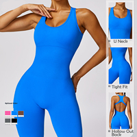 Bonne qualité dames sans couture côtelé une pièce évider dos combinaison femme Fitness sans manches coupe ajustée Yoga body
