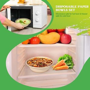 Tigelas Redondas Descartáveis de Bagasse de Cana-de-Açúcar Compostáveis e Ecológicas para Servir Sopa e Salada com Tampa - Product Image 3