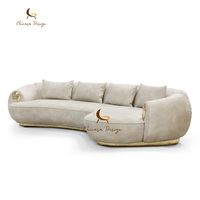 Ensemble de meubles de salon de design italien, ensemble de canapés en cuir de luxe pour salon, canapé en laiton pour villa