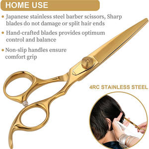 Tijeras de Peluquería Profesionales de 62 mm, Acero Inoxidable, Hoja Recta, Chapadas en Oro, Pulido Fino, para Uso Estético - Product Image 3