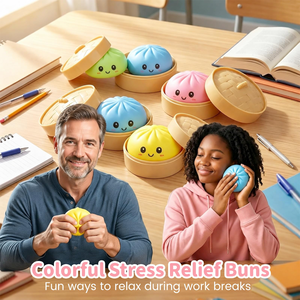5.5cm Popular Colorful Squeeze Bun, 5.5cm Cute Cartoon Design, Fun Stress Relief Fidget Toy Including Mini <b>Steamer</b> - Product Image 4