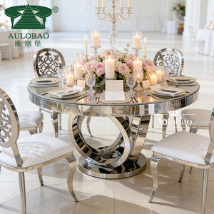 Mesa Redonda Grande con Base de Acero Inoxidable Plateado y Tapa de Cristal para Bodas - Product Image 6