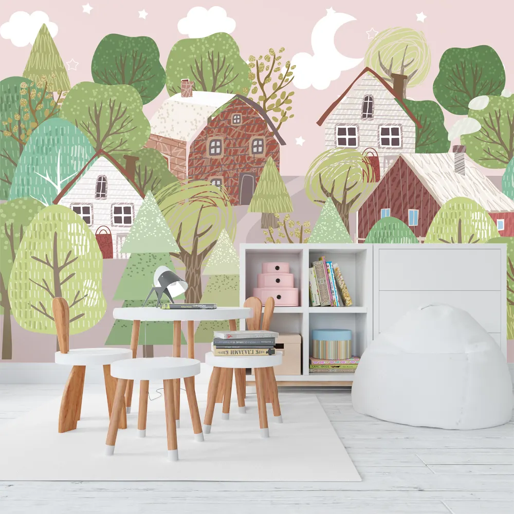Personalizado 3d Photo Wallpaper Para Crianças Quarto Desenhos Animados Mão Casa Árvore Mural Wallpaper
