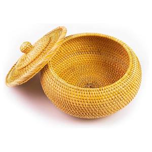 Panier de rangement rond tissé à la main, écologique, respirant, pour collations, jouets, serviettes, cosmétiques, organisation du bureau, bac de rangement en rotin - Product Image 5