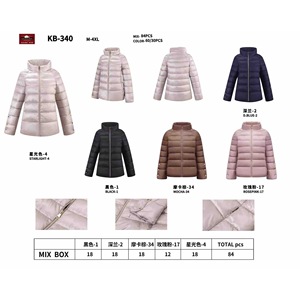 Veste matelassée HDJ KB-340 pour femme, grande taille, manteau d'hiver M-4XL, couleur unie, fermeture éclair, col montant, rembourrage en polyester tissé - Product Image 1