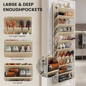 Large Hanging <b>Shoe</b> Organizer, Non-woven & Transparent PVC Pockets with Metal <b>Hooks</b>, Ideal for Closet Bedroom Dorm & Door Storage - Product Image 3