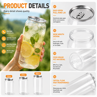 Bocaux à boisson en plastique transparent PET de qualité alimentaire avec couvercles en aluminium, à ouverture facile par anneau de traction, 350 ml et 500 ml