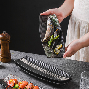 Japanische Küche Sushi-Teller Rechteckiges Keramik-Dessert-Serviertablett Restaurant-Grillplatte Kreative Porzellan-Essteller - Product Image 3