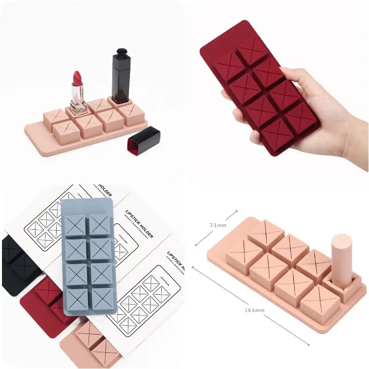 Factory Wholesale Soft Food Grade Silicone 8 Slots Lipstick Protective Storage Display Holder Personal Cosmetic Rack