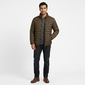 Custom <b>Men</b> Winter Canvas <b>Puffer</b> <b>Jacket</b> Without <b>Hood</b> Stand Collar Front Logo Long Warm Zipper Street Style High Quality - Product Image 1