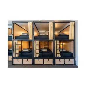 Langlebiges modisches kapsel-etagenbett aus stahl doppelstock-raum-etagenbett mit vorhang für hotel jugend hostel kapselbett schlafkiste