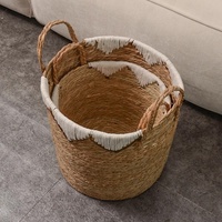 Panier de paille pliable de grande capacité fait à la main panier de rangement en tissu d'osier maison cuisine jouets bébé caractéristique panier de jonc de mer