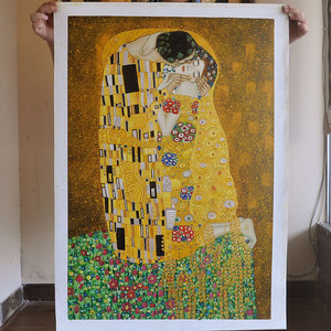 Réplique <span class=keywords><strong>de</strong></span> <span class=keywords><strong>peinture</strong></span> à l'huile sur toile peinte à la main, œuvre d'art célèbre <span class=keywords><strong>Le</strong></span> <span class=keywords><strong>baiser</strong></span> <span class=keywords><strong>de</strong></span> <span class=keywords><strong>Gustav</strong></span> <span class=keywords><strong>Klimt</strong></span> - Product Image 1