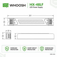HX-48LF Alimentation LED ultra-compacte 48W 12V 24V sans ventilateur pour éclairage linéaire à canal lumineux étroit
