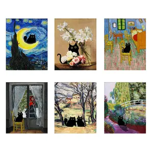 Customized Monet And Van Gogh Posters World Famous Paintings Creative Cat Posters Bedroom Hanging Paintings Printed Posters