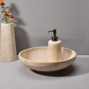 Vente en gros Plateau de service en marbre <span class=keywords><strong>Assiette</strong></span> ronde en travertin beige Assiettes de pierre <span class=keywords><strong>vintage</strong></span> pour décoration d'hôtel et de restaurant - Product Image 3