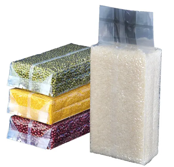 Foraypack 맞춤형 식품 등급 25kg 50kg 투명 PA PE 플라스틱 포장 파우치 콩 쌀 식품 진공 쌀 가방