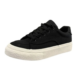 Wholesale Comfortable Black Retro Bread Flat Solid Sneakers Shoes Breathable Lace Rubber <b>Canvas</b> Shoes Height Increasing Lighted - Product Image 3