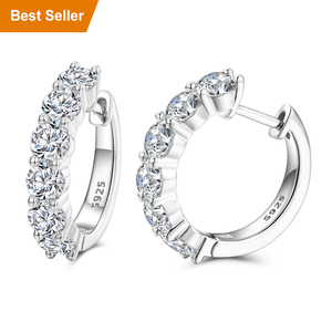 Diamantes Certificados Pendientes Colgantes De Plata Esterlina 925 Con Estrella Y Circonitas - Pequeños Aros, Cierre Huggie, Regalo Aritos Plata Esterlina 925 Estrella